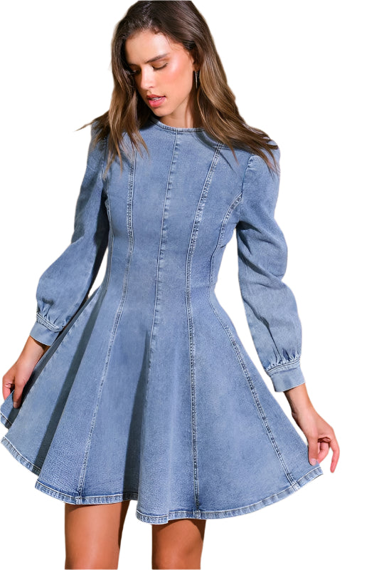 Dames Denim Skater Mini Jurk 0