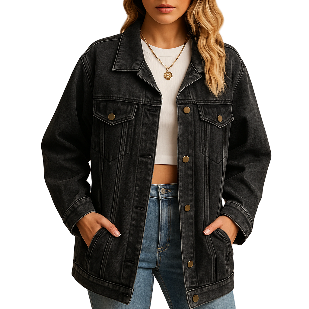 Dames Denim Winterjas met Knopen 0