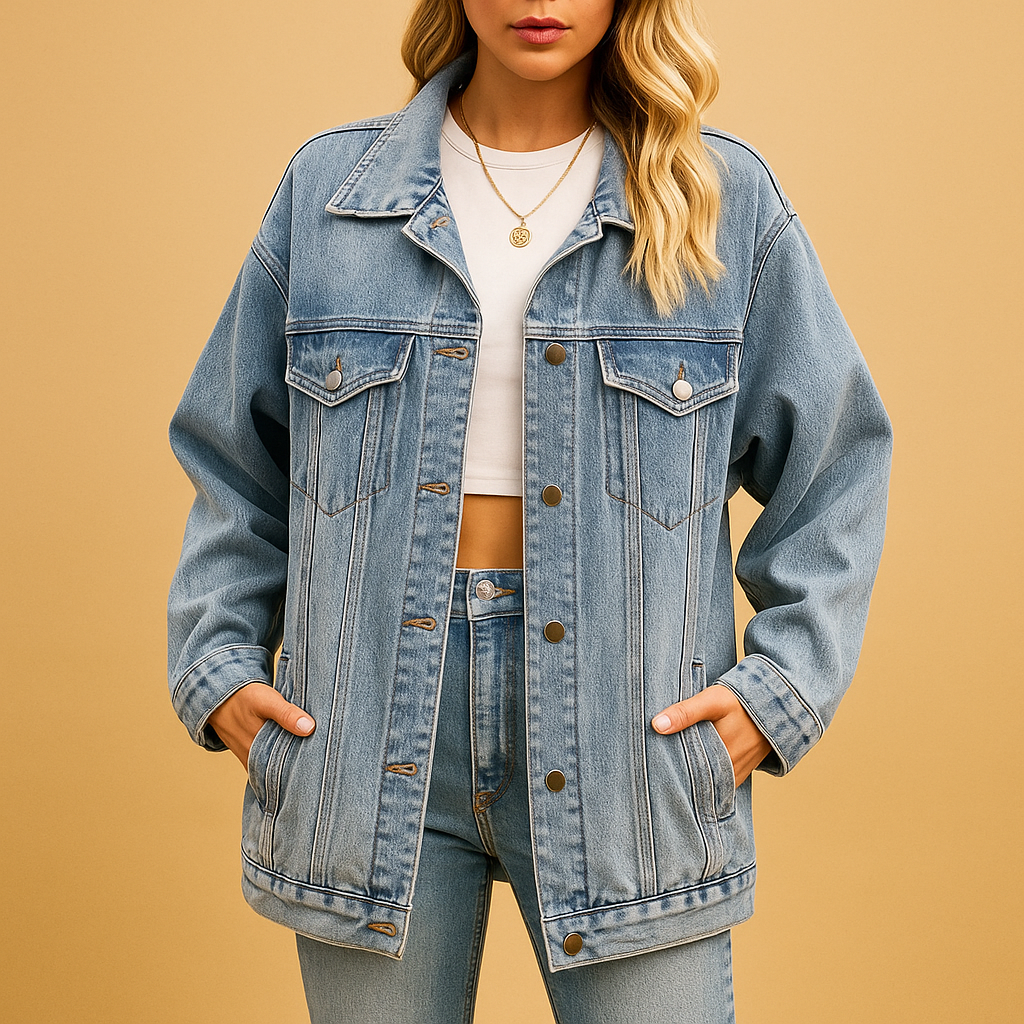 Dames Denim Winterjas met Knopen 1
