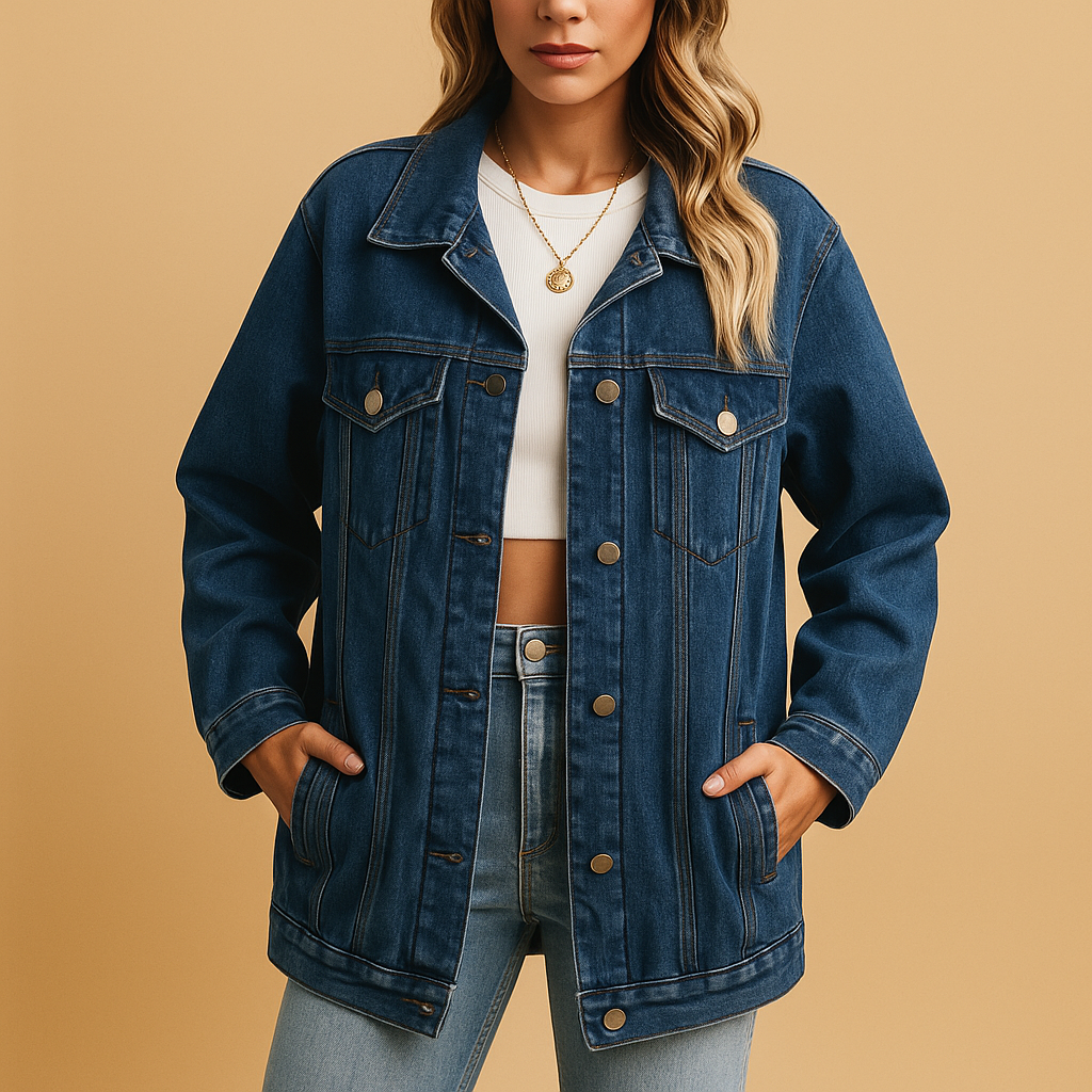 Dames Denim Winterjas met Knopen 2