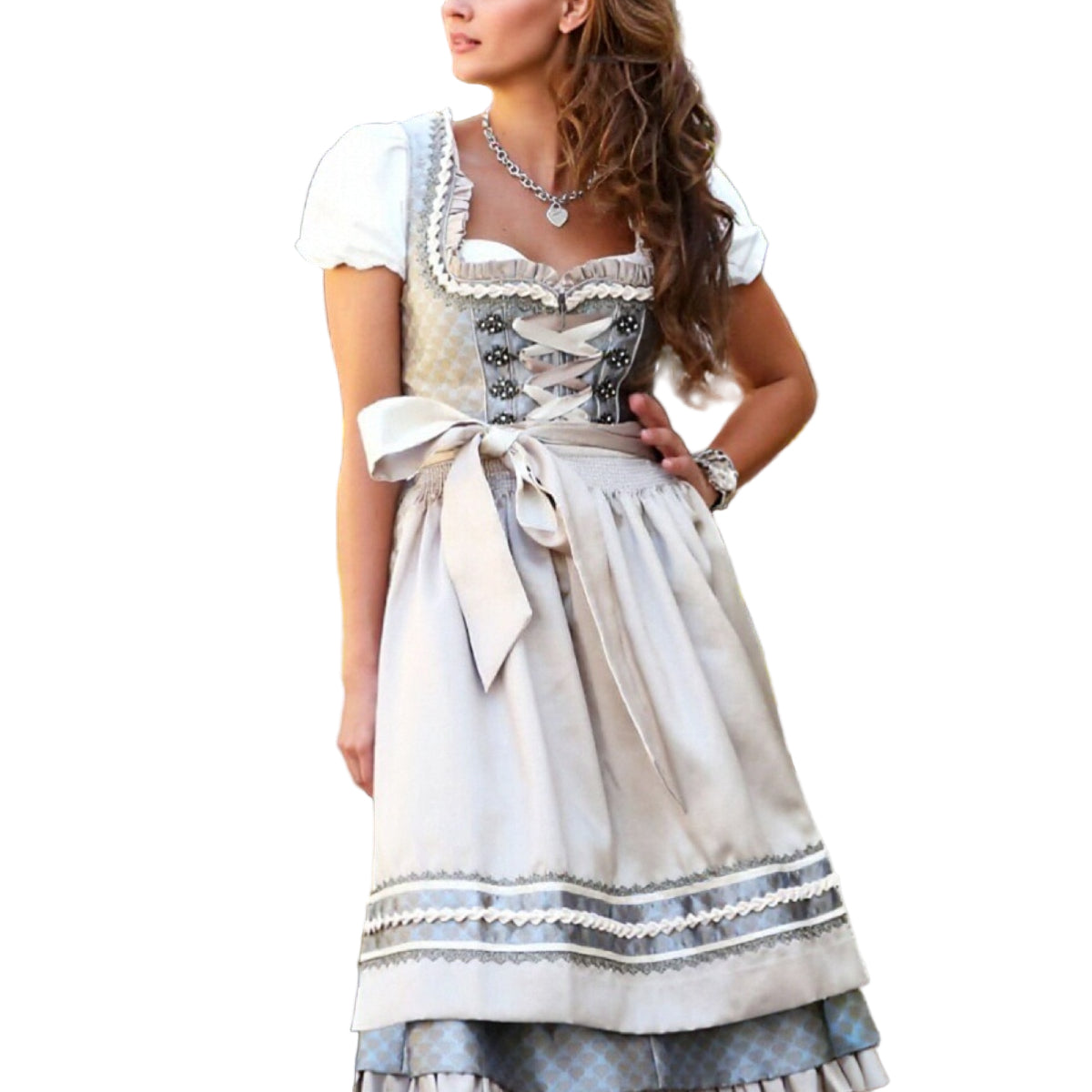 Dames Dirndlkleid Traditioneel Stijlvolle Schürze Hoogwaardige Stof 0