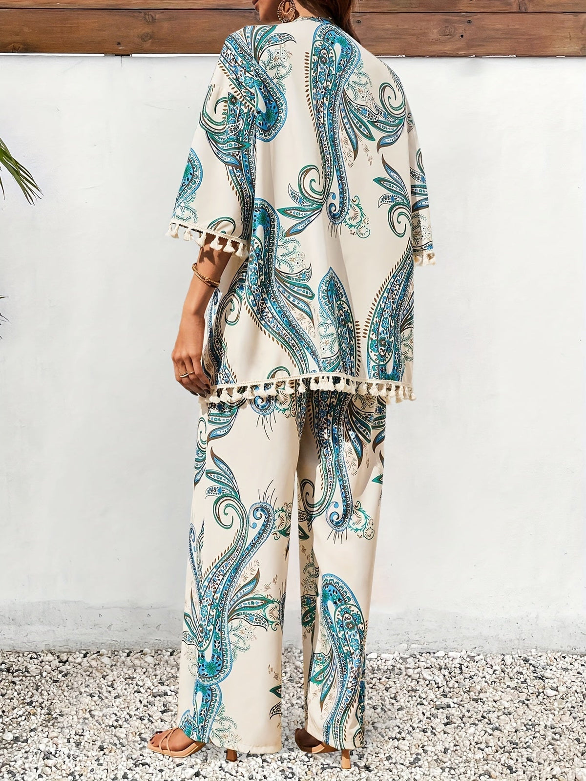 Dames Driedelige Set met Paisleyprint en Kimono 2
