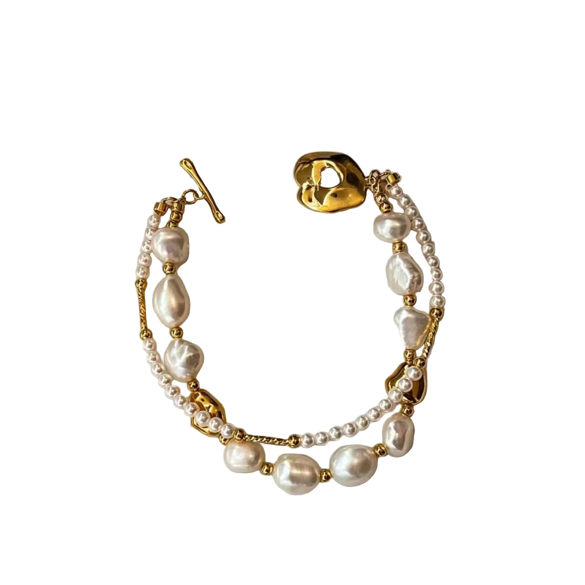 Dames Dubbele Parel Bedelarmband Goudkoper Look 0