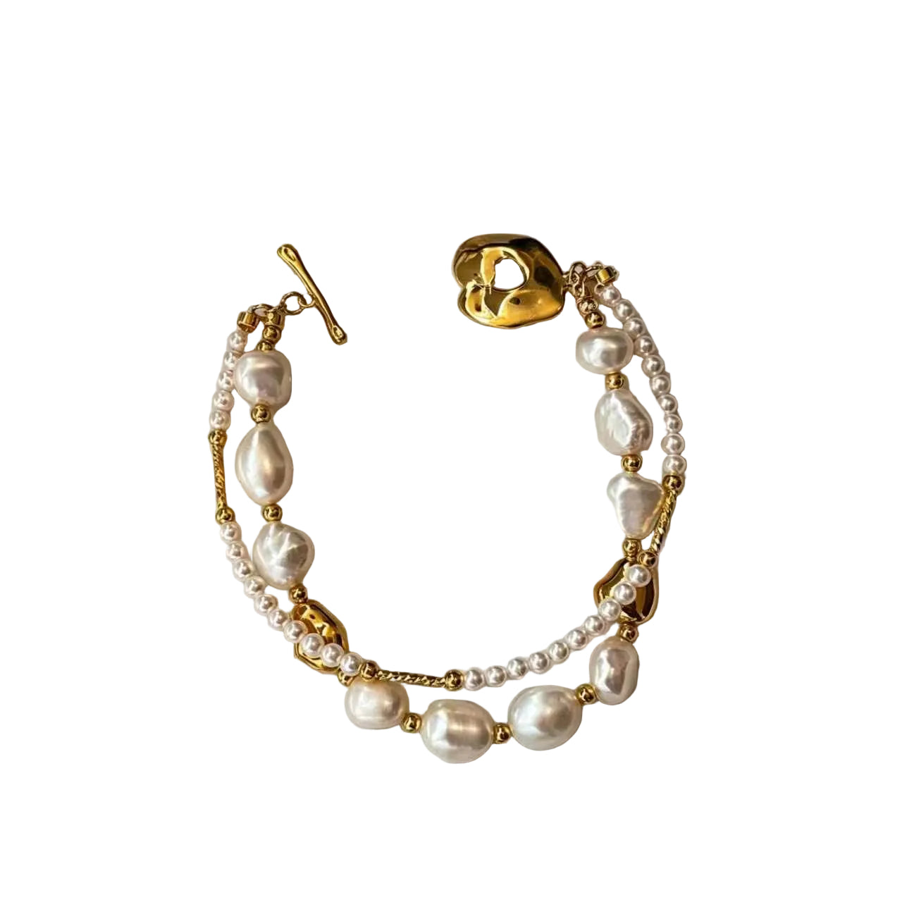 Dames Dubbele Parel Bedelarmband Goudkoper Look 0