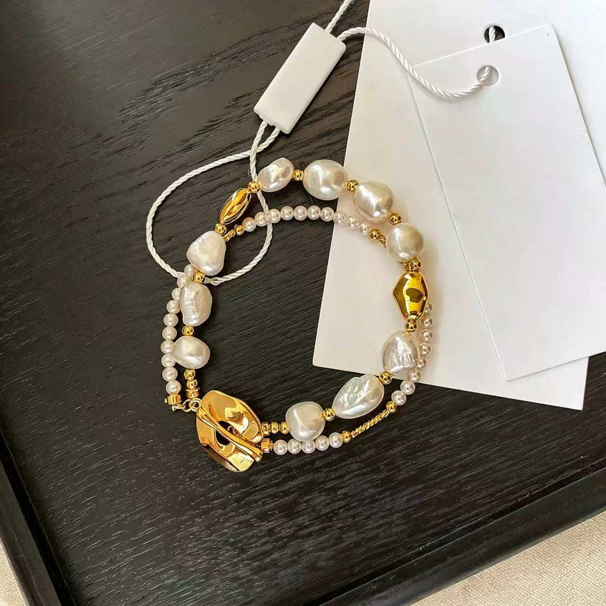 Dames Dubbele Parel Bedelarmband Goudkoper Look 3