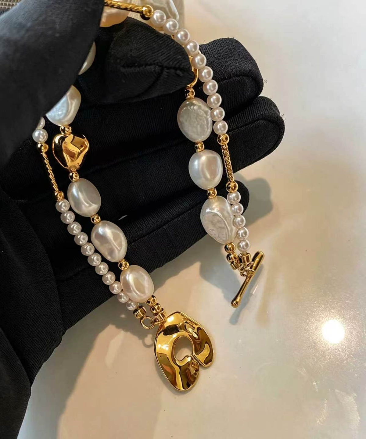 Dames Dubbele Parel Bedelarmband Goudkoper Look 4
