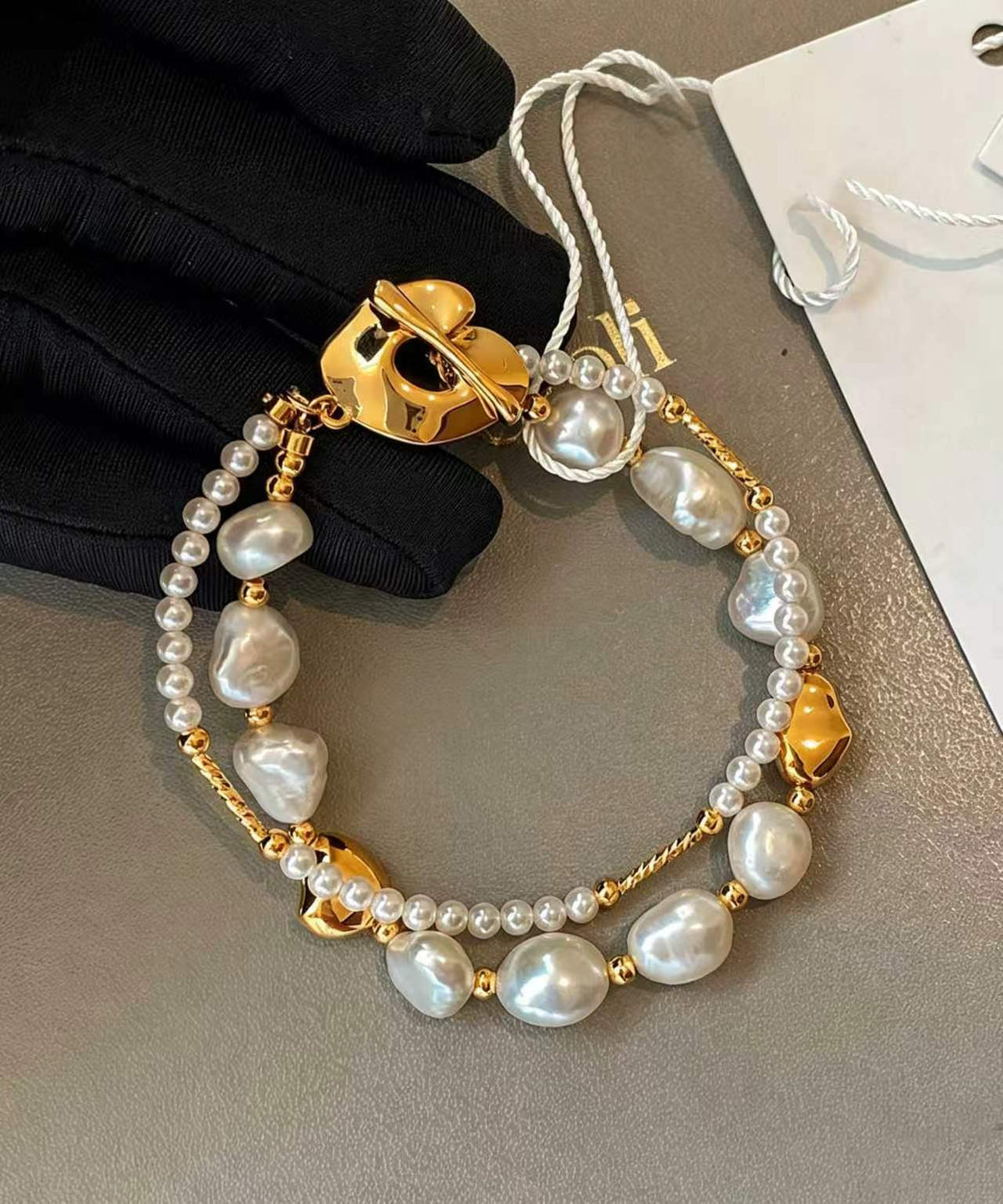 Dames Dubbele Parel Bedelarmband Goudkoper Look 5