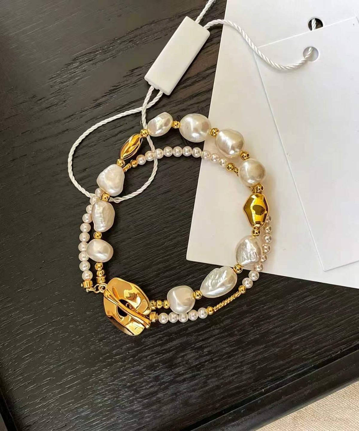 Dames Dubbele Parel Bedelarmband Goudkoper Look 6