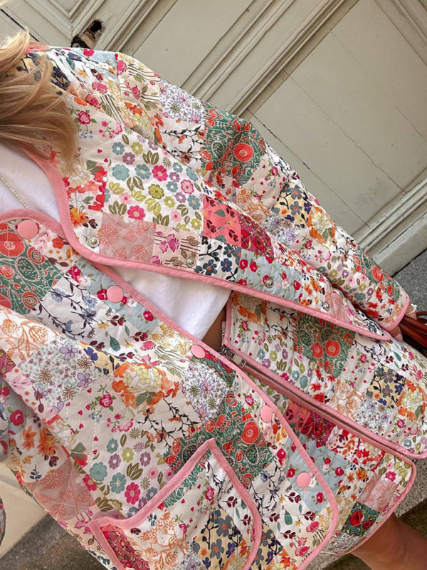 Dames Dunne Gequiltte Jas met Ronde Hals en Bloemenprint 1