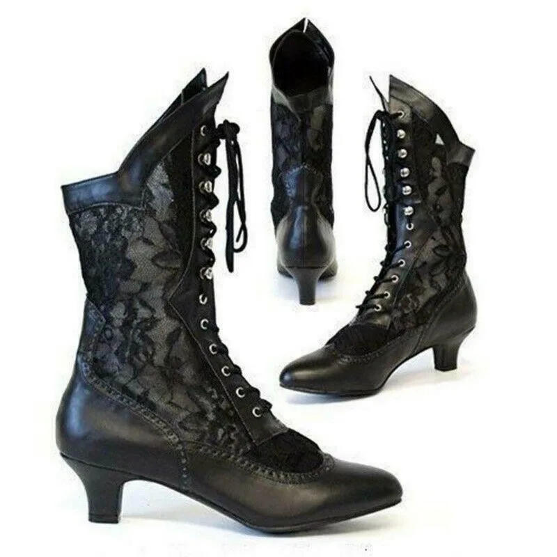 Dames Enkellaarsjes Vintage Met Hak 3