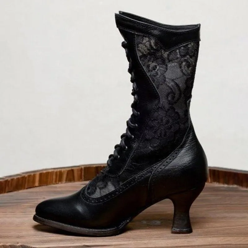 Dames Enkellaarsjes Vintage Met Hak 4