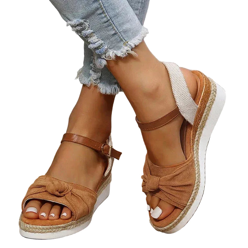 Dames Espadrille Sandalen met Gespsluiting en Knoopdetail 0
