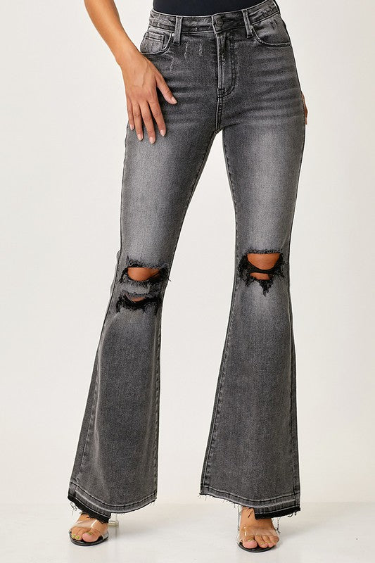 Dames Faded Flair Jeans Zwart 1