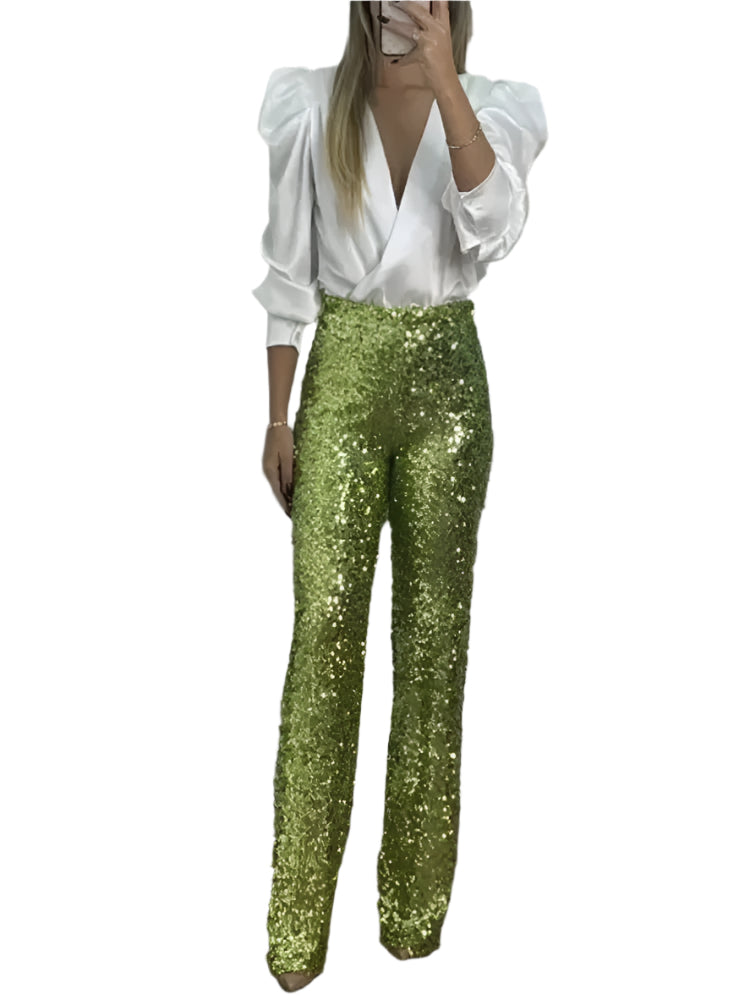 Dames Feestbroek Met Sprankelende Pailletten Polyester Elastaan 0