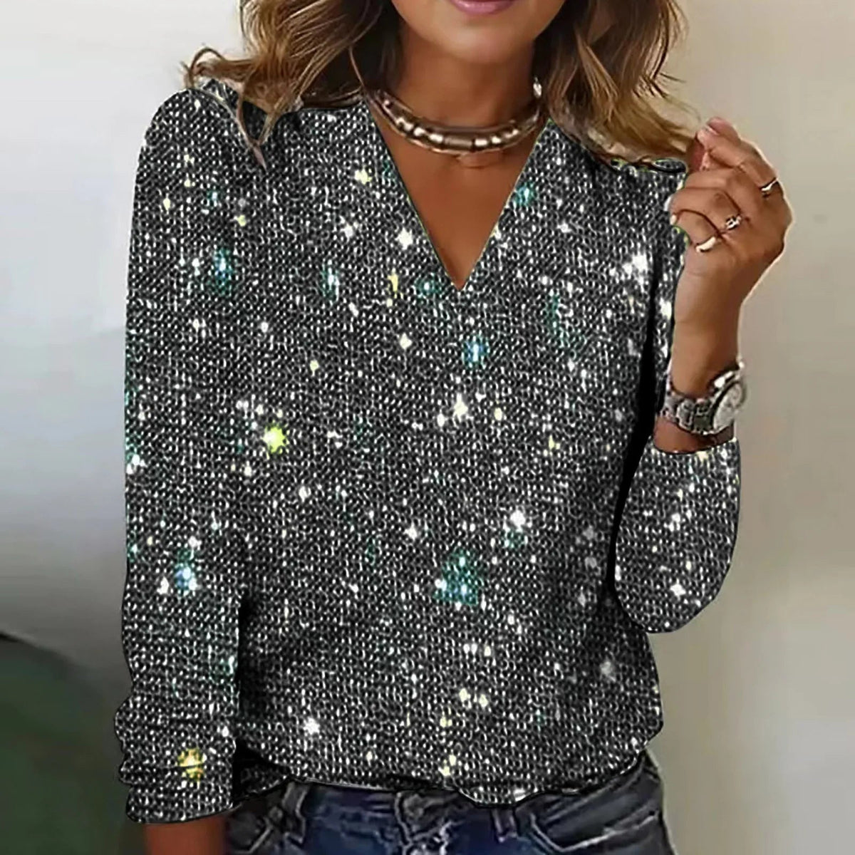Dames Feesttop met Pailletten en Glitter 1