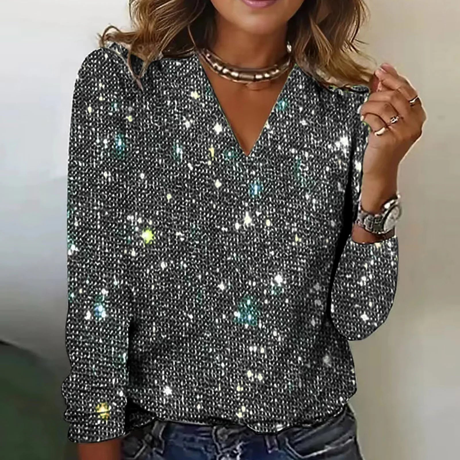 Dames Feesttop met Pailletten en Glitter 1