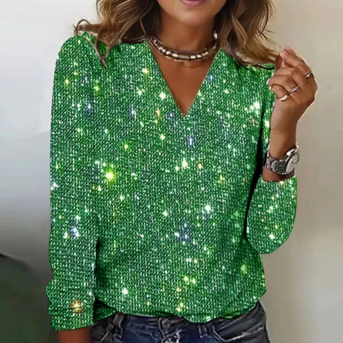 Dames Feesttop met Pailletten en Glitter 2