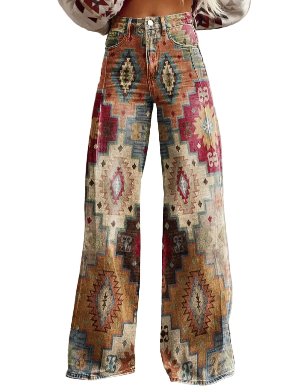 Dames Flared Broek Chevron Patroon Retro Style 0