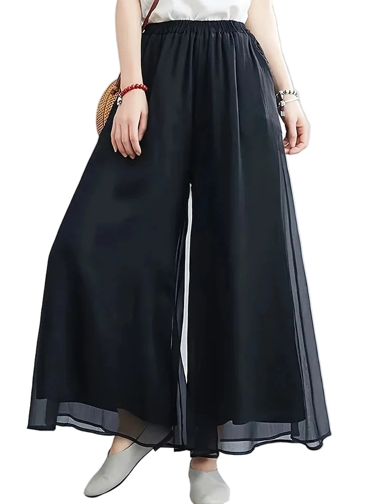 Dames Flared Broek met Losse Pasvorm en Doorzichtige Overlay 0