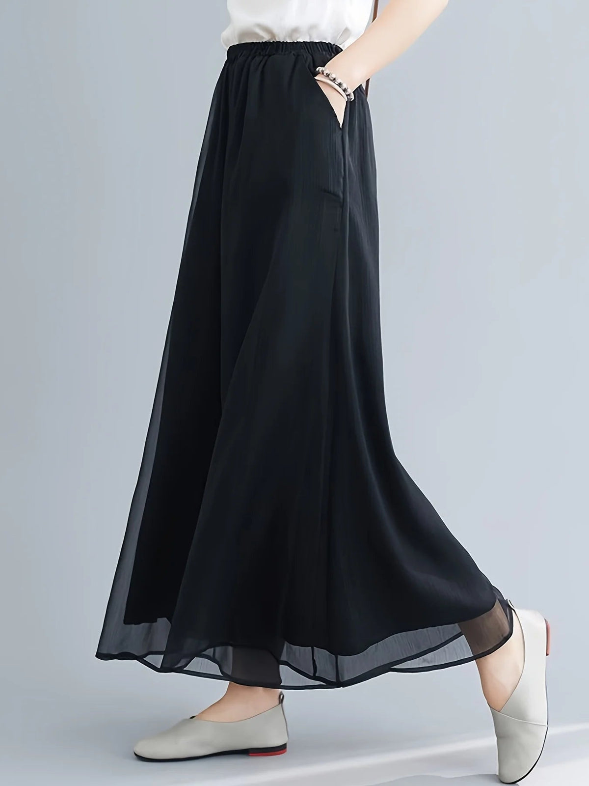 Dames Flared Broek met Losse Pasvorm en Doorzichtige Overlay 3