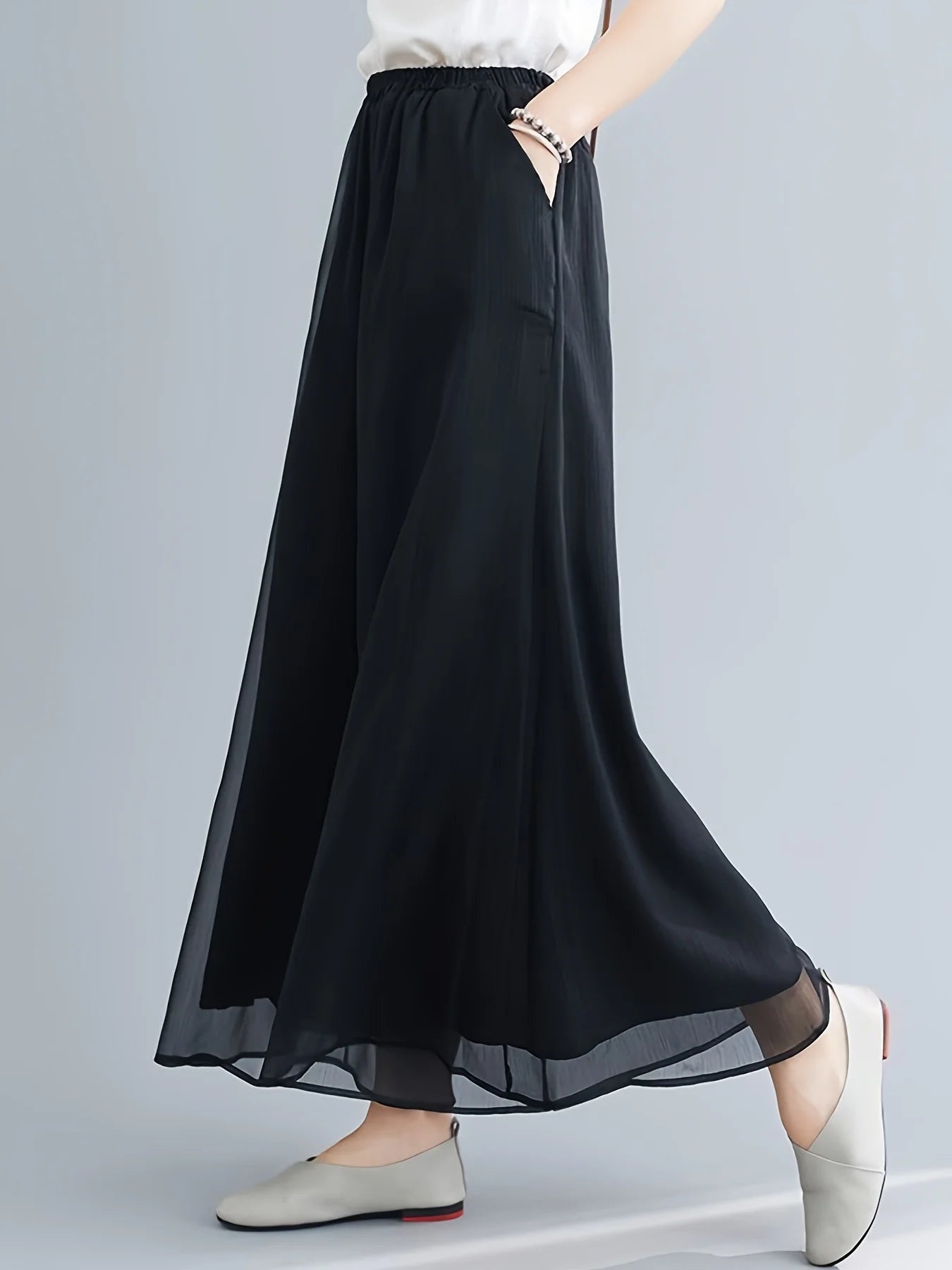 Dames Flared Broek met Losse Pasvorm en Doorzichtige Overlay 3