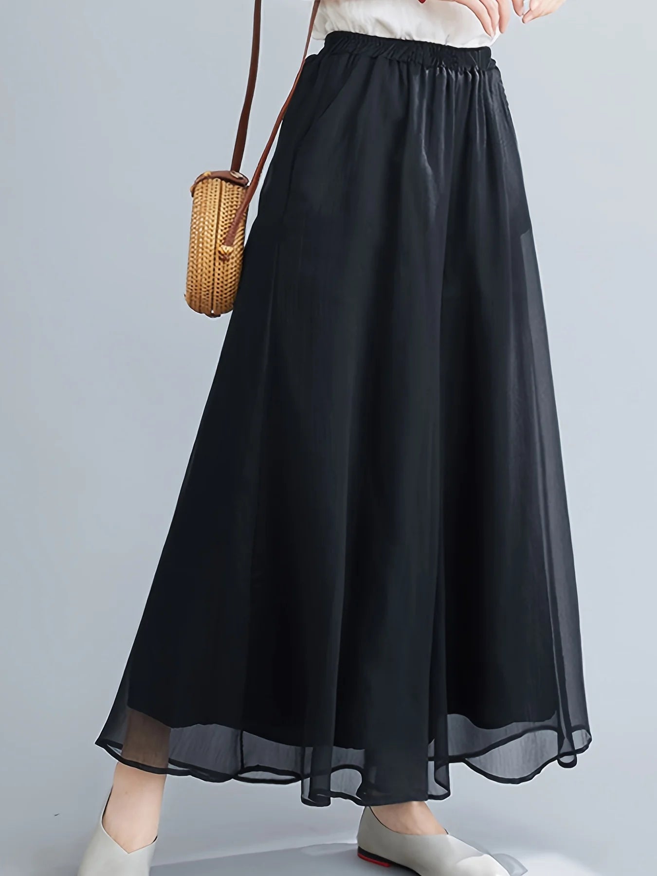 Dames Flared Broek met Losse Pasvorm en Doorzichtige Overlay 5