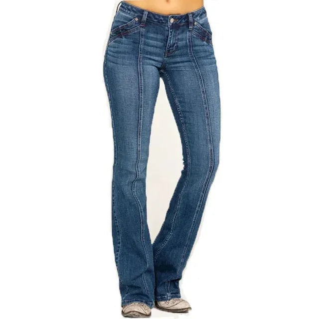 Dames Flared Denim Jeans Retro Chic 0
