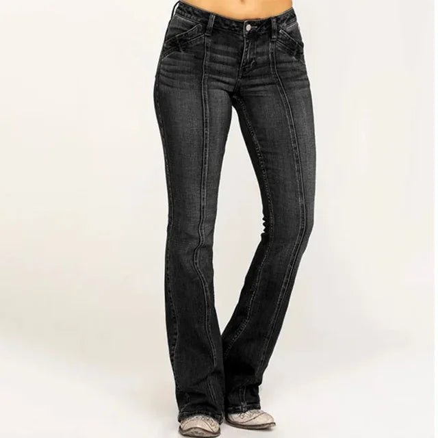 Dames Flared Denim Jeans Retro Chic 1