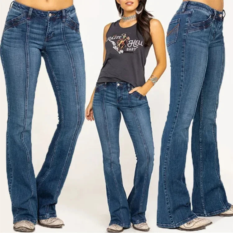 Dames Flared Denim Jeans Retro Chic 4