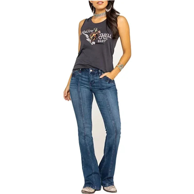 Dames Flared Denim Jeans Retro Chic 5