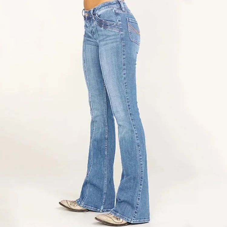 Dames Flared Denim Jeans Retro Chic 6