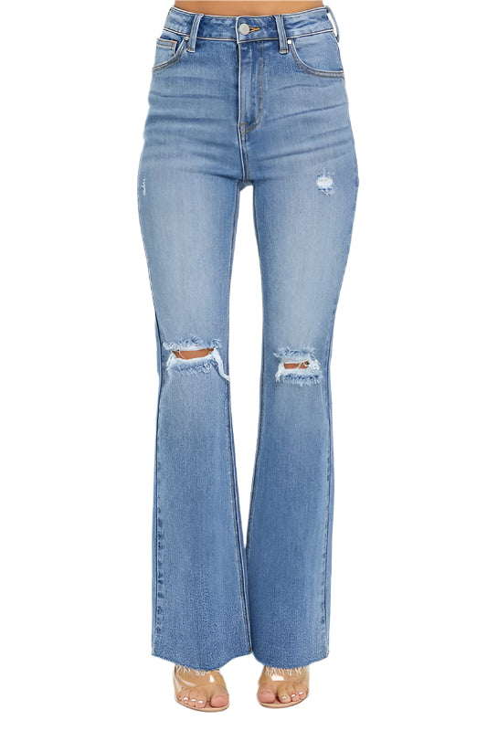 Dames Flared Jeans Hoog Taille Medium Denim 0