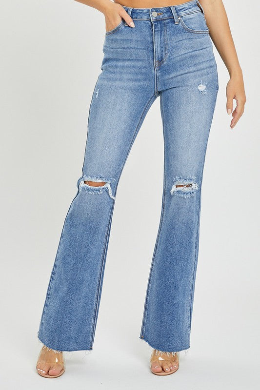 Dames Flared Jeans Hoog Taille Medium Denim 1