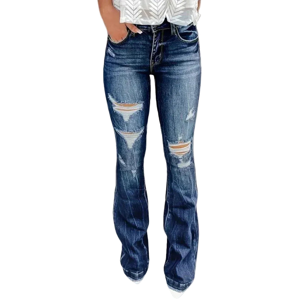 Dames Flared Jeans met Gescheurde Details 0