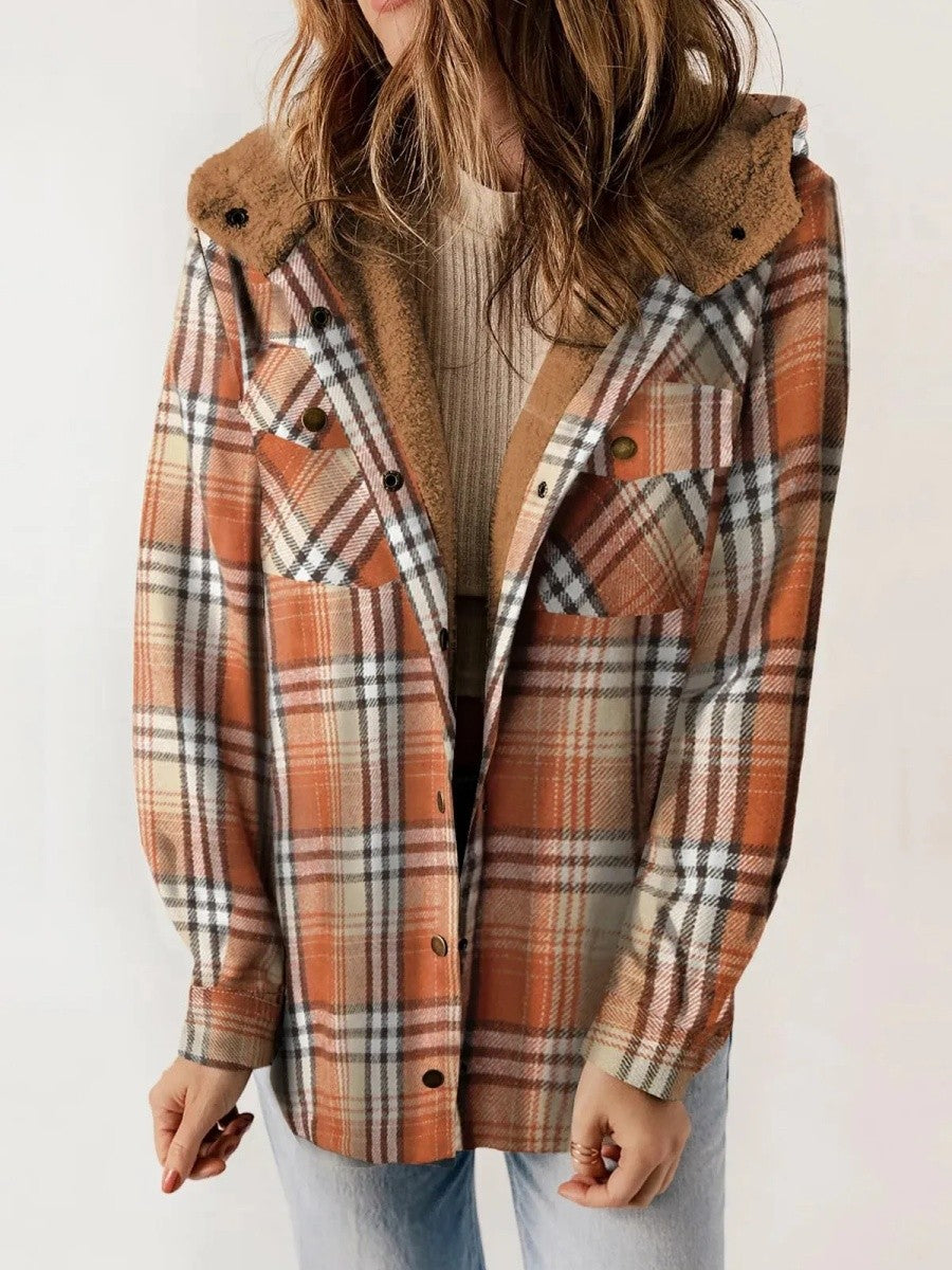 Dames Fleece Shacket Geruit met Capuchon 5