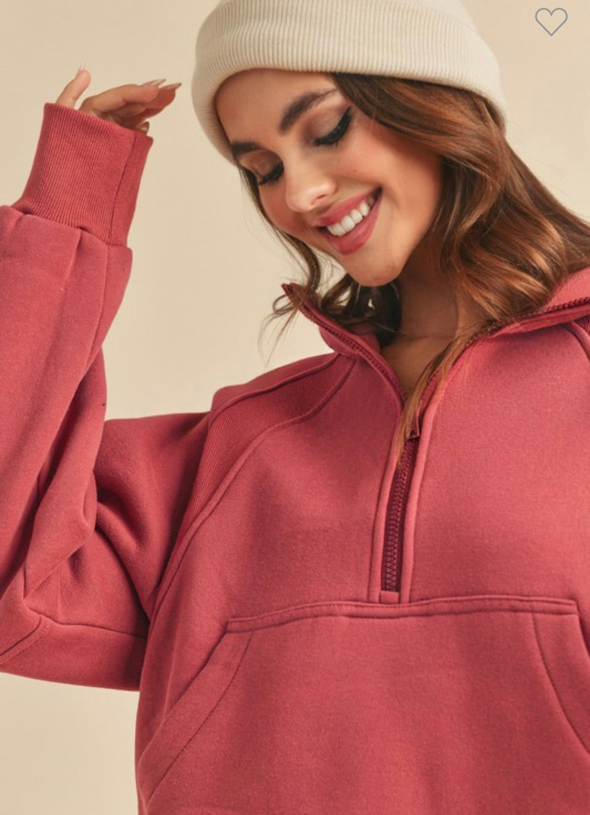 Dames Funnel Neck Half Zip Top Berry 1