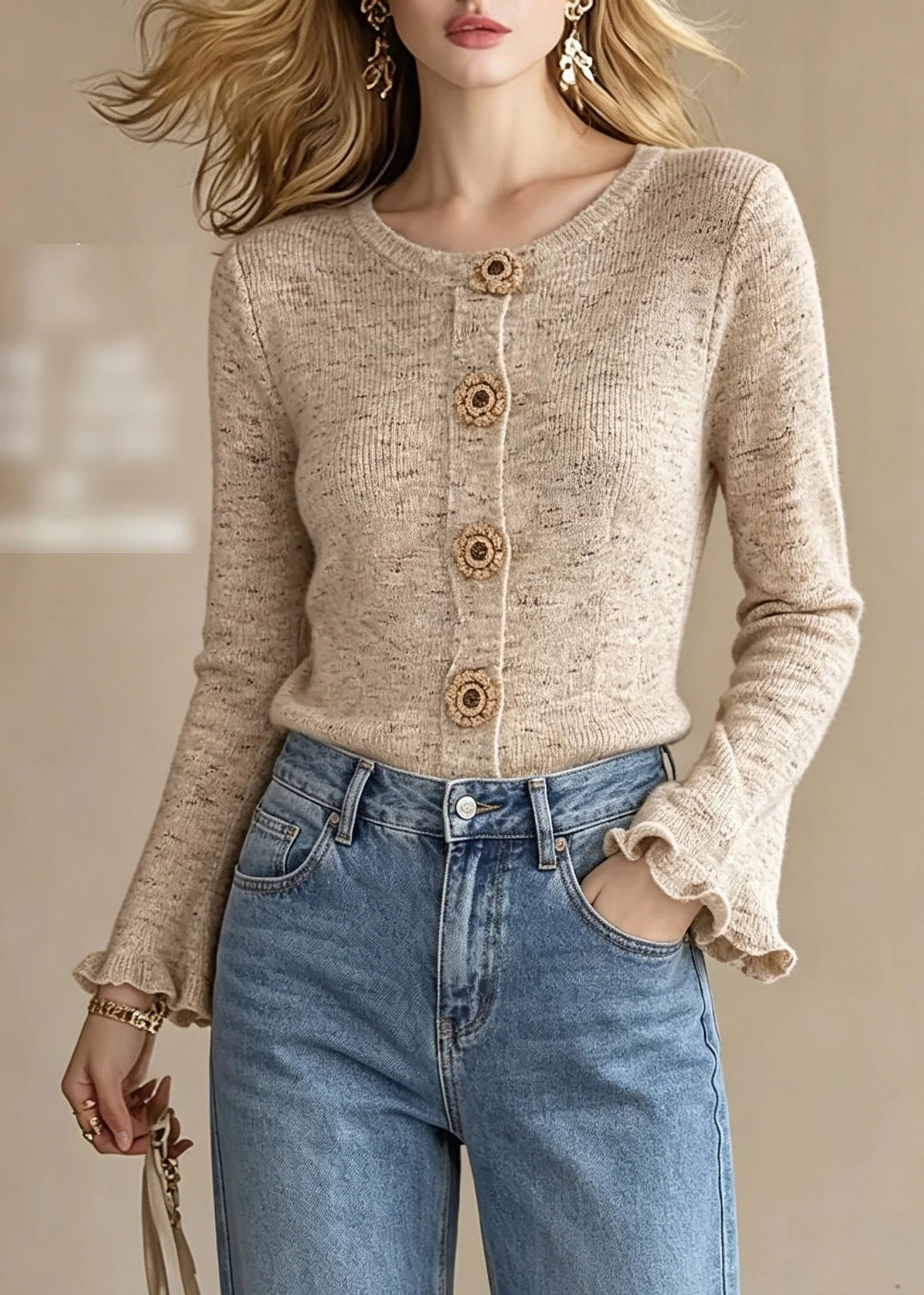 Dames Gebreid Vest Ronde Hals Knoopsluiting Herfststijl 3