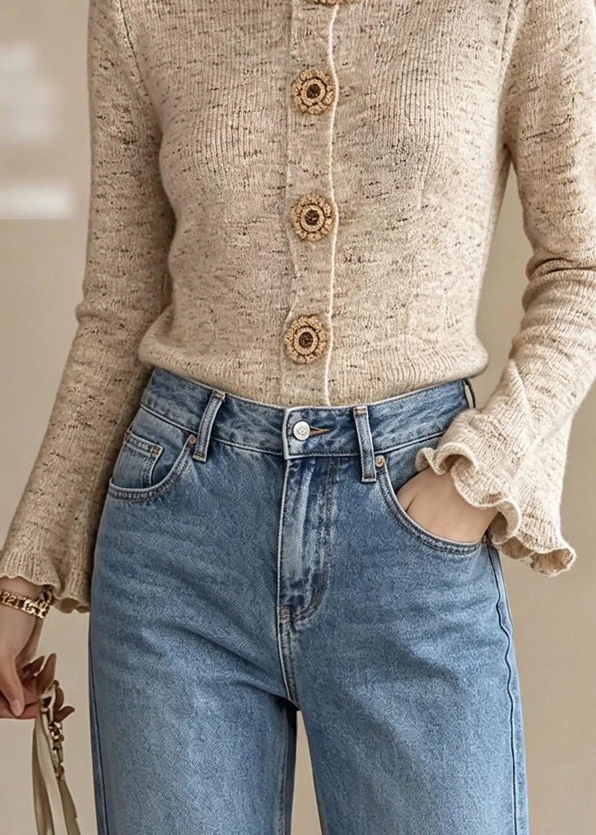 Dames Gebreid Vest Ronde Hals Knoopsluiting Herfststijl 4