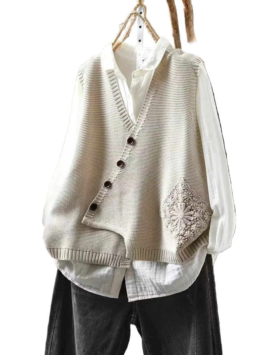 Dames Gebreid Vest met Asymmetrische Knoopsluiting 0