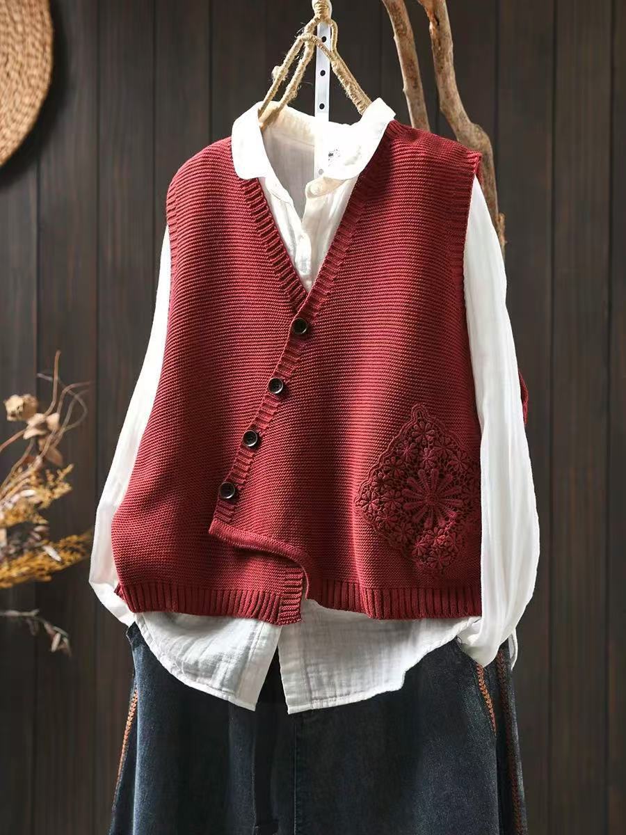 Dames Gebreid Vest met Asymmetrische Knoopsluiting 1