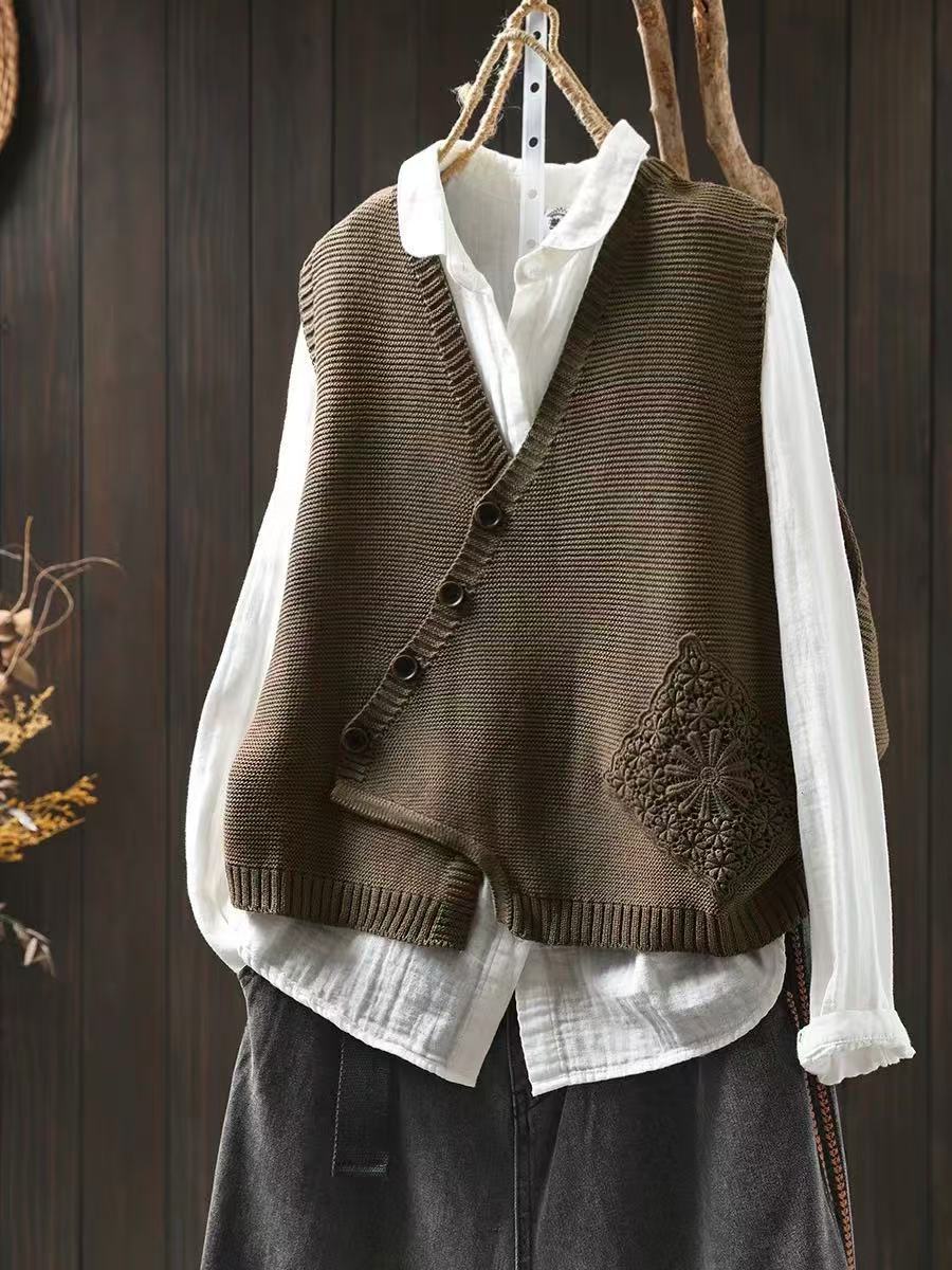Dames Gebreid Vest met Asymmetrische Knoopsluiting 3