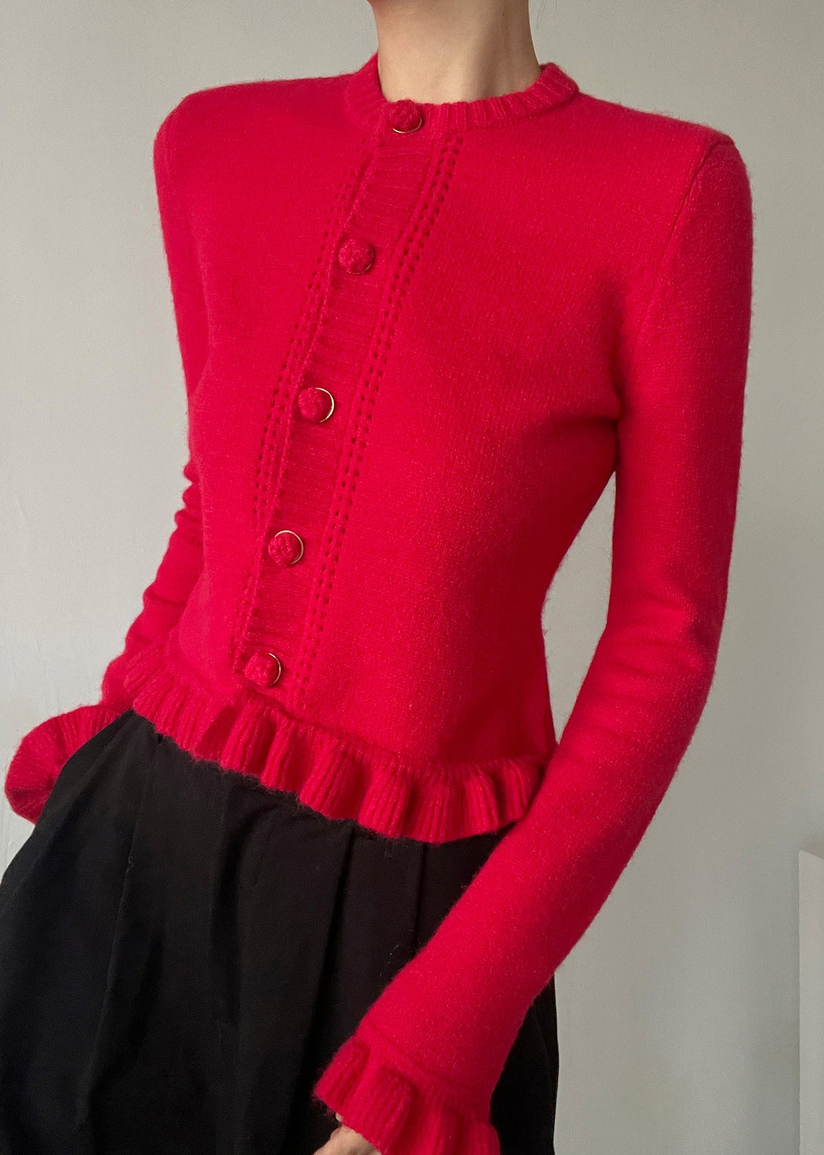 Dames Gebreid Vest met O-hals en Ruches 4