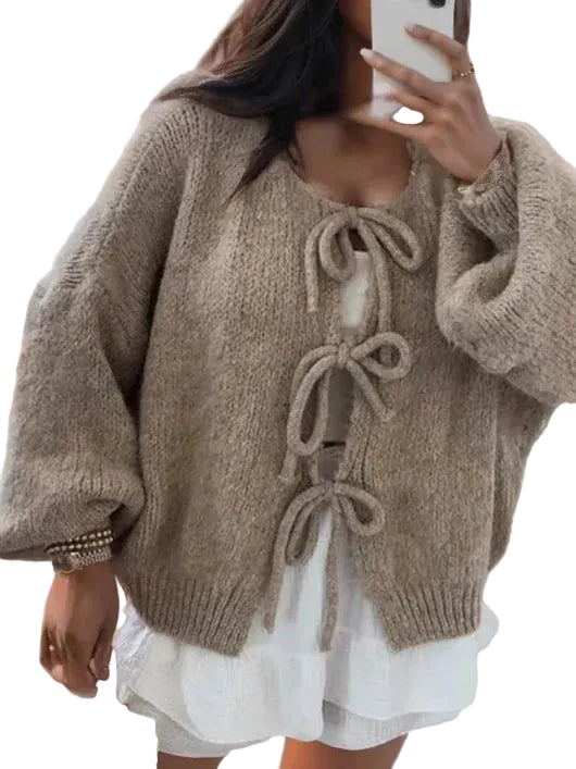 Dames Gebreid Vest met Striksluiting Bohemian Stijl 0