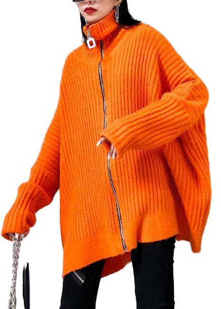 Dames Gebreide Blouse met Hoge Hals en Ritssluiting 0