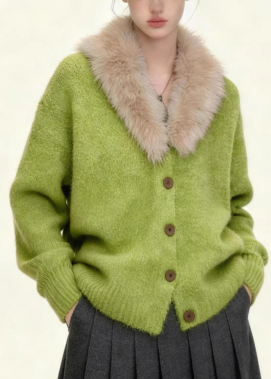 Dames Gebreide Jas Met Bontkraag Casual Herfststijl 4