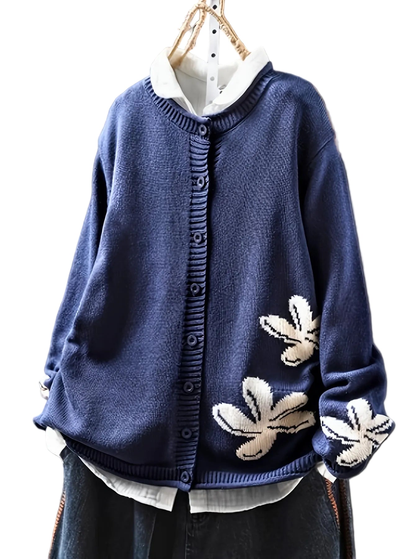 Dames Gebreide Jas met Bloemenpatroon 0