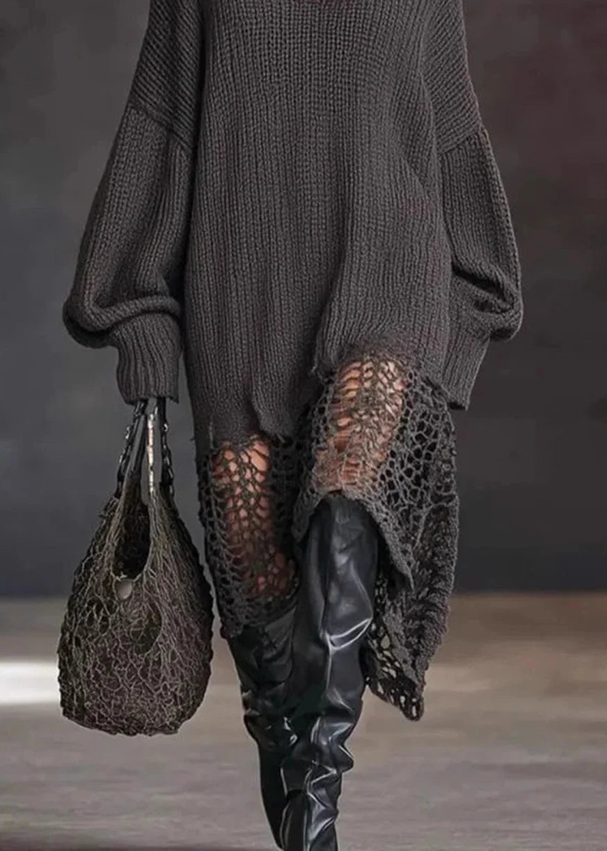 Dames Gebreide Jurk V-hals Asymmetrische Zoom 3