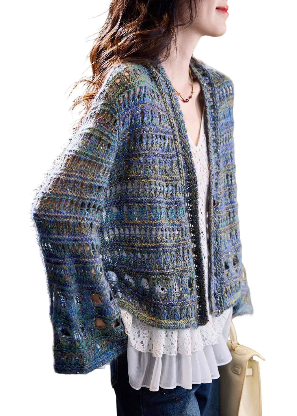 Dames Gebreide Oversized Jas Met Open Details 0