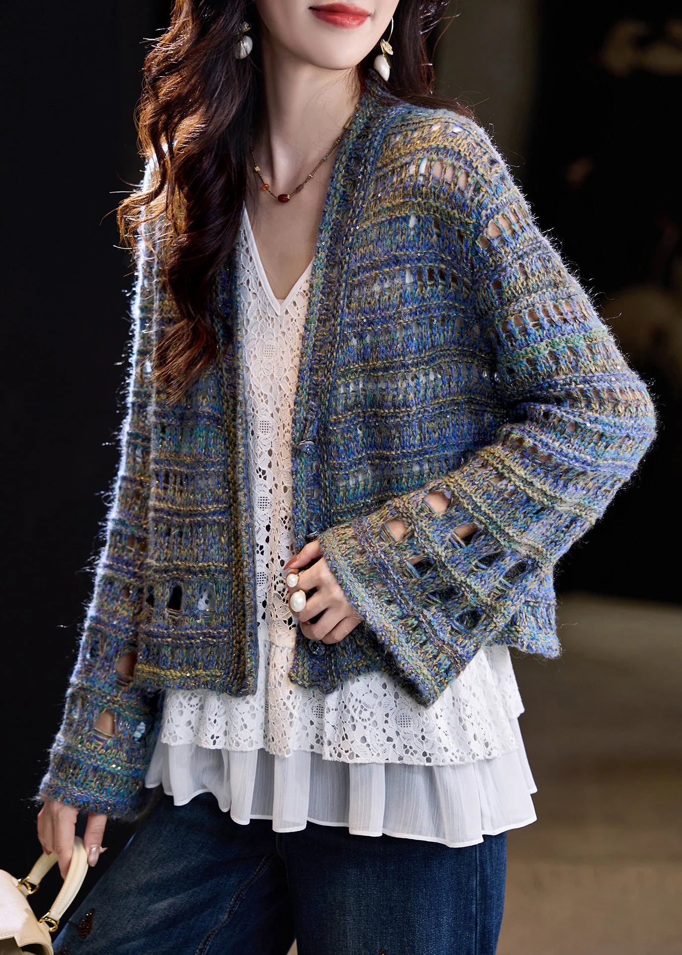 Dames Gebreide Oversized Jas Met Open Details 2