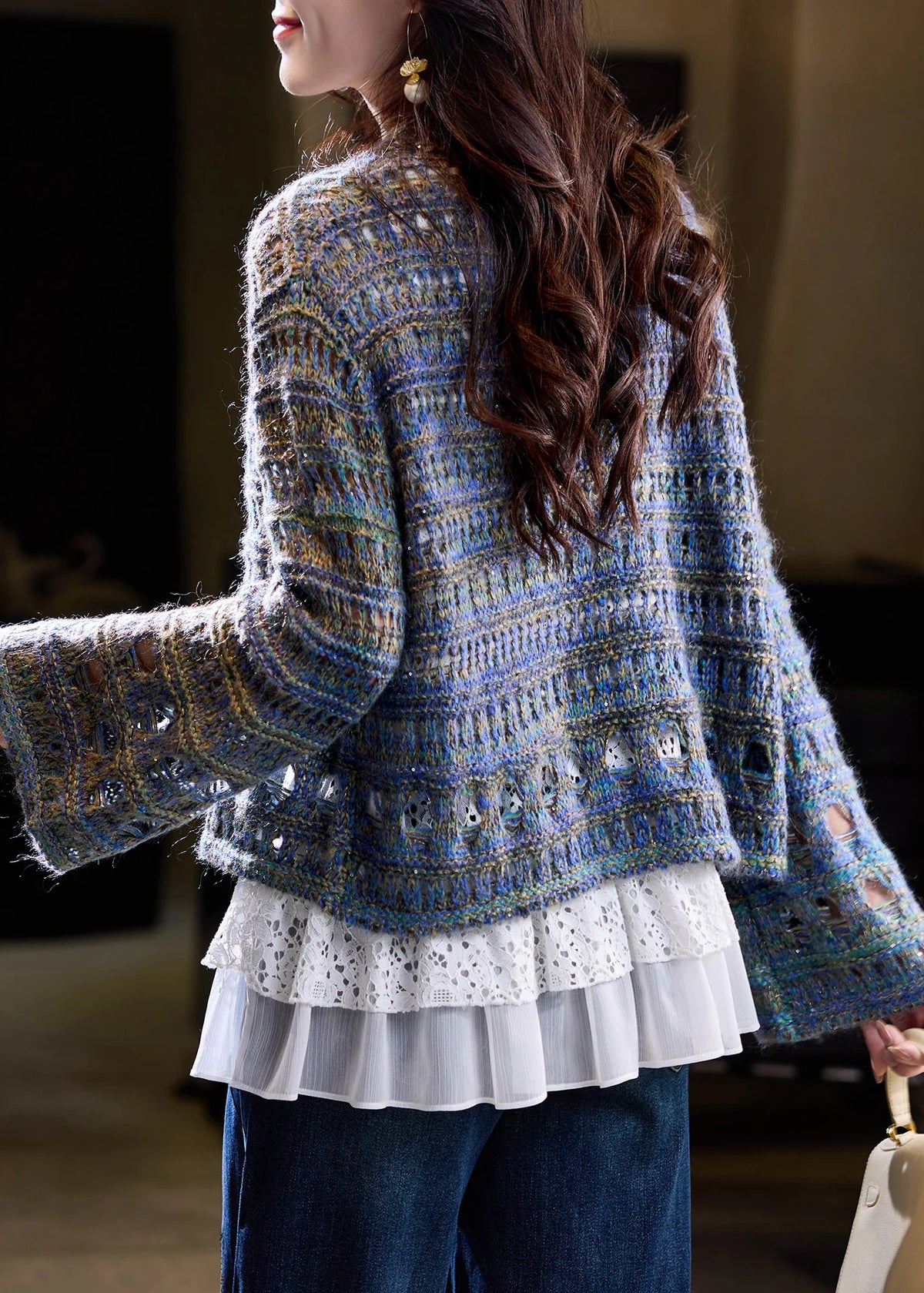 Dames Gebreide Oversized Jas Met Open Details 3